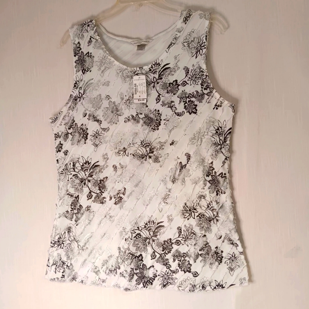 Christopher & Banks Basic top ruffles silver Metallic Boho Sleeveless sz M.